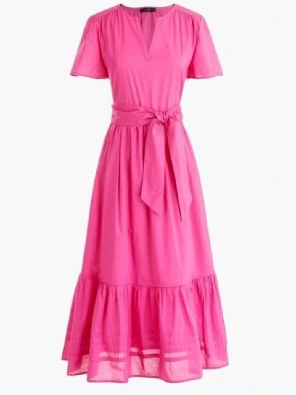 J. Crew pink v-neck tiered midi dress